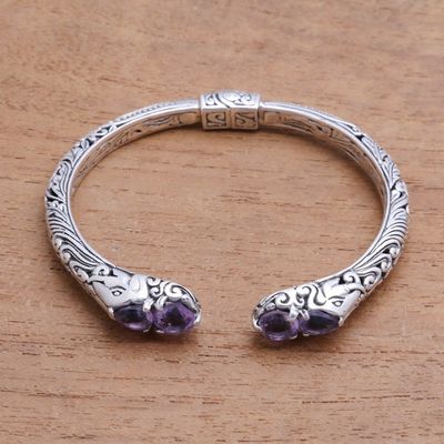 Alternate image for 4-Carat Elephant-Themed Amethyst Cuff Bracelet from Bali Elephants Treasure