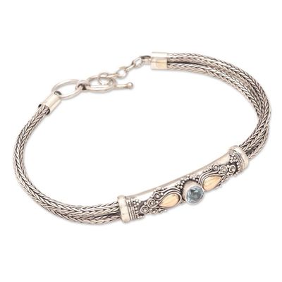 Alternate image for Blue Topaz Naga Chain Bracelet with Gold-Accented Pendant Front to Back in Blue