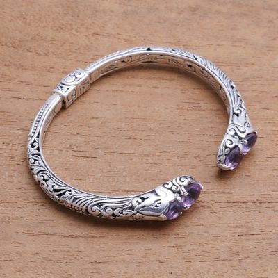 Alternate image for 4-Carat Elephant-Themed Amethyst Cuff Bracelet from Bali Elephants Treasure