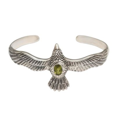 Alternate image for Peridot Hawk Motif Cuff Bracelet in Sterling Silver Spirit Hawk