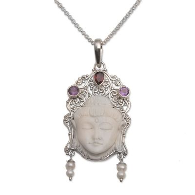 Alternate image for Multi-Gemstone Sterling Silver Buddha Necklace from Bali Buddhas Earrings