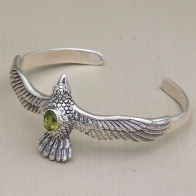 Alternate image for Peridot Hawk Motif Cuff Bracelet in Sterling Silver Spirit Hawk