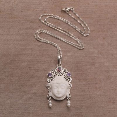 Alternate image for Multi-Gemstone Sterling Silver Buddha Necklace from Bali Buddhas Earrings