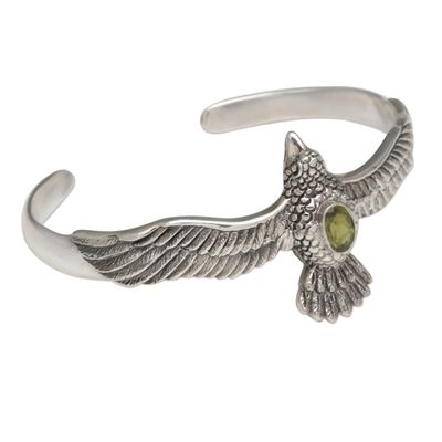 Alternate image for Peridot Hawk Motif Cuff Bracelet in Sterling Silver Spirit Hawk