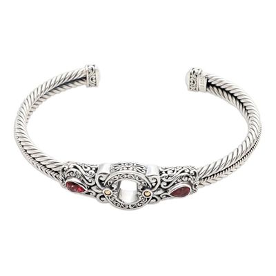 Alternate image for Sterling Silver and Garnet Cuff Bracelet from Bali Fiery Gate