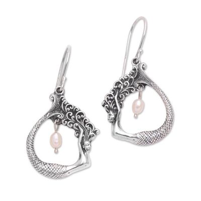 Alternate image for Cultured Pearl Mermaid Dangle Earrings Crafted in Bali Mermaid Pose