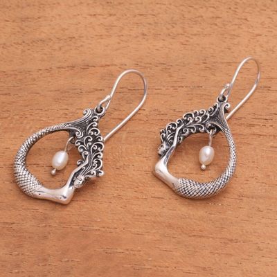 Alternate image for Cultured Pearl Mermaid Dangle Earrings Crafted in Bali Mermaid Pose