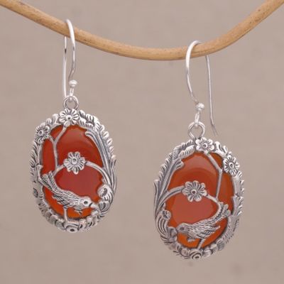 Alternate image for Carnelian and 925 Silver Bird Dangle Earrings from Bali Avian Curiosity