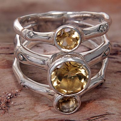 Alternate image for Hand Made Citrine Sterling Silver Multistone Ring Indonesia Bamboo Dew