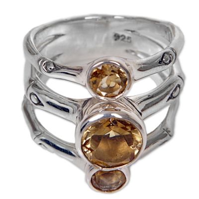 Alternate image for Hand Made Citrine Sterling Silver Multistone Ring Indonesia Bamboo Dew