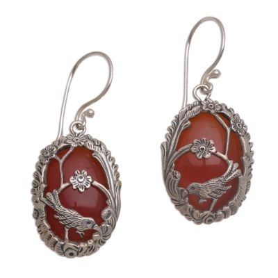 Alternate image for Carnelian and 925 Silver Bird Dangle Earrings from Bali Avian Curiosity