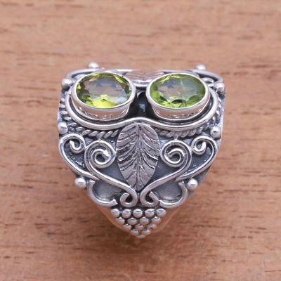 Alternate image for Leaf Motif Peridot Cocktail Ring Crafted in Bali Verdant Eyes