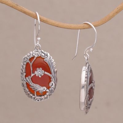 Alternate image for Carnelian and 925 Silver Bird Dangle Earrings from Bali Avian Curiosity