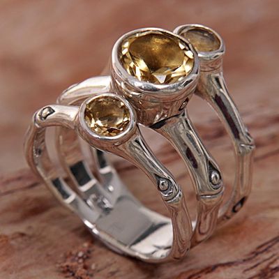Alternate image for Hand Made Citrine Sterling Silver Multistone Ring Indonesia Bamboo Dew