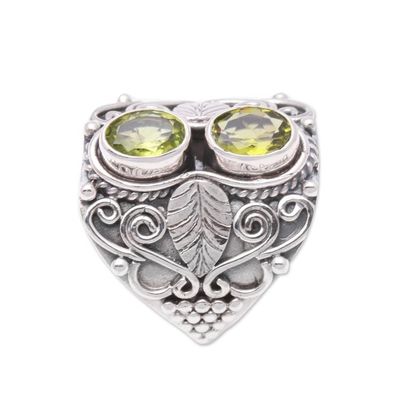 Alternate image for Leaf Motif Peridot Cocktail Ring Crafted in Bali Verdant Eyes