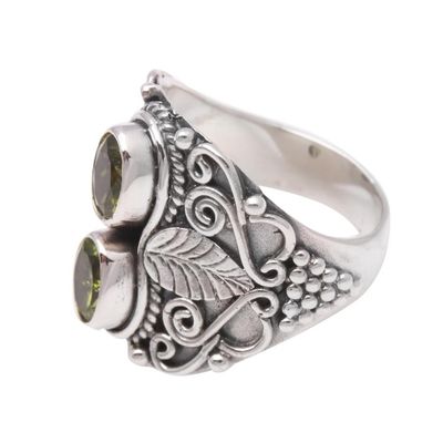 Alternate image for Leaf Motif Peridot Cocktail Ring Crafted in Bali Verdant Eyes
