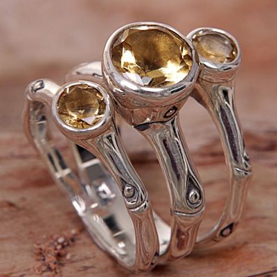 Alternate image for Hand Made Citrine Sterling Silver Multistone Ring Indonesia Bamboo Dew