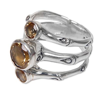 Alternate image for Hand Made Citrine Sterling Silver Multistone Ring Indonesia Bamboo Dew