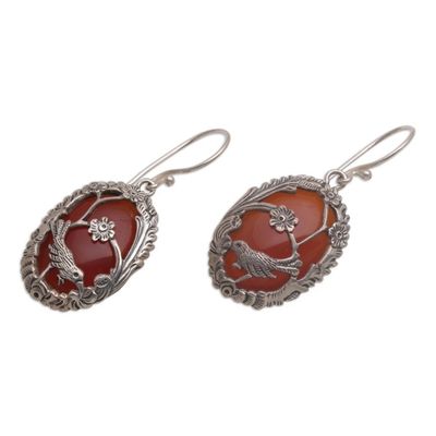Alternate image for Carnelian and 925 Silver Bird Dangle Earrings from Bali Avian Curiosity