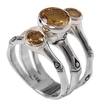 Alternate image for Hand Made Citrine Sterling Silver Multistone Ring Indonesia Bamboo Dew