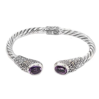 Alternate image for Hand Crafted Amethyst Cuff Bracelet from Indonesia Sterling Rope