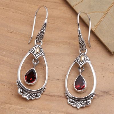 Alternate image for Sterling Silver Garnet Earrings with Gold Accents Victoriana