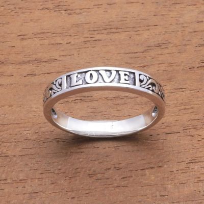 Alternate image for Love-Themed Sterling Silver Band Ring from Bali Love Swirls