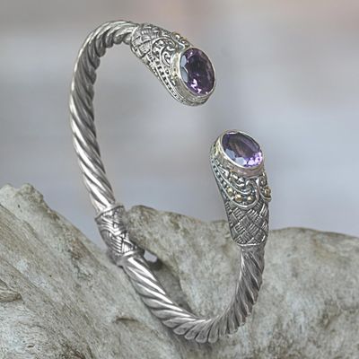 Alternate image for Hand Crafted Amethyst Cuff Bracelet from Indonesia Sterling Rope