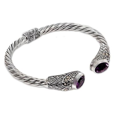 Alternate image for Hand Crafted Amethyst Cuff Bracelet from Indonesia Sterling Rope