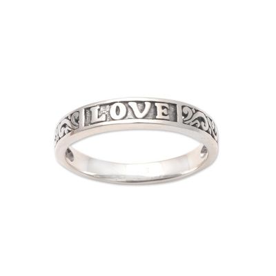 Alternate image for Love-Themed Sterling Silver Band Ring from Bali Love Swirls