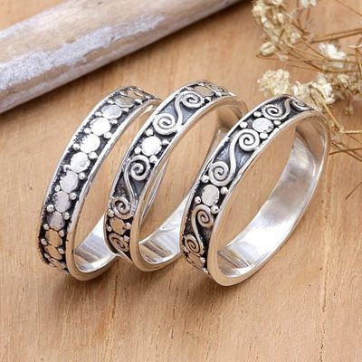 Alternate image for Handmade Sterling Silver Stacking Rings Set of 3 Together