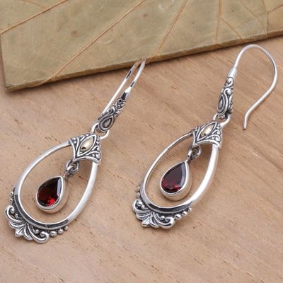 Alternate image for Sterling Silver Garnet Earrings with Gold Accents Victoriana