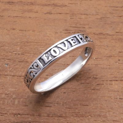 Alternate image for Love-Themed Sterling Silver Band Ring from Bali Love Swirls