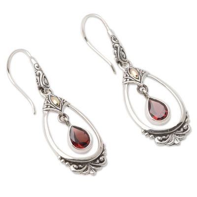 Alternate image for Sterling Silver Garnet Earrings with Gold Accents Victoriana