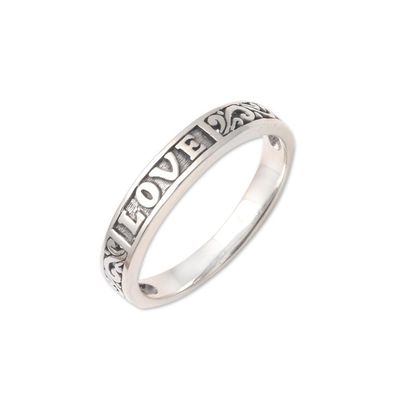 Alternate image for Love-Themed Sterling Silver Band Ring from Bali Love Swirls