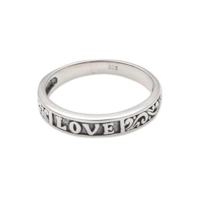 Alternate image for Love-Themed Sterling Silver Band Ring from Bali Love Swirls