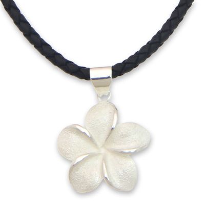 Alternate image for Hand Crafted Womens Floral Sterling Silver Necklace Frangipani