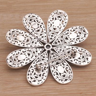 Alternate image for Handmade 925 Sterling Silver Cultured Pearl Floral Brooch Starlight Flower