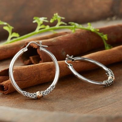 Alternate image for Fair Trade Gold Accented Sterling Silver Hoop Earrings Cloud-Kissed Moon