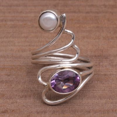 Alternate image for Amethyst and Pearl Ring Pure in Heart