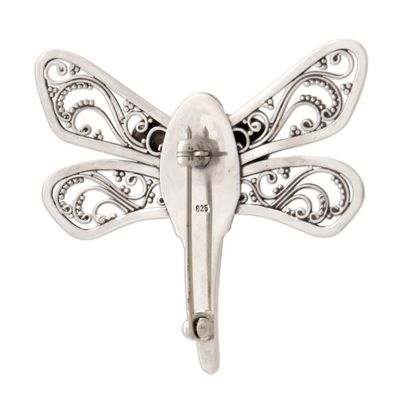 Alternate image for Indonesian Garnet and Silver Brooch Pin Scarlet Dragonfly