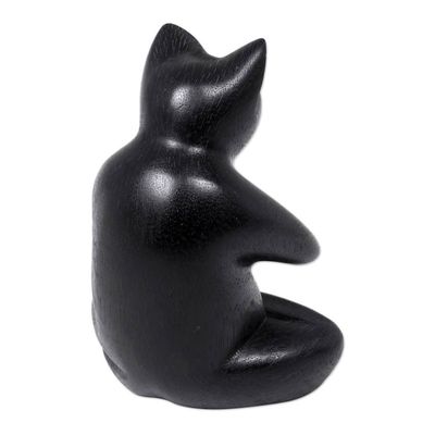 Alternate image for Black Cat Praying in a Yoga Pose Signed Wood Sculpture Black Cat Prayer