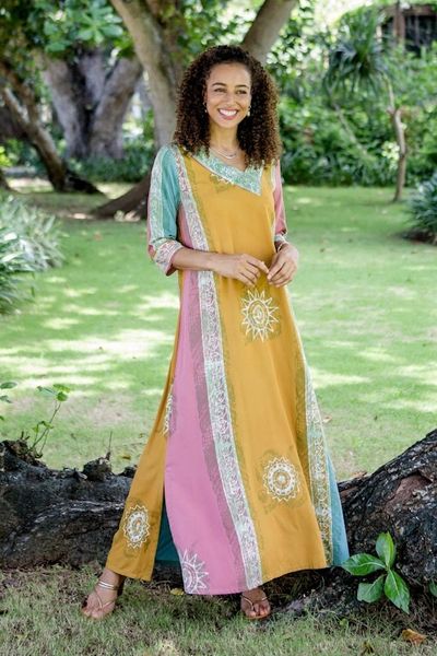 Alternate image for Batik-Dyed Rayon Maxi Dress from Bali Slow Day in Amber