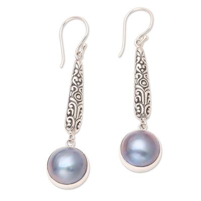 Alternate image for Blue Cultured Mabe Pearl Earrings Balinese Vision