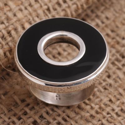 Alternate image for Black Resin and Sterling Silver Cocktail Ring In the Round - Black