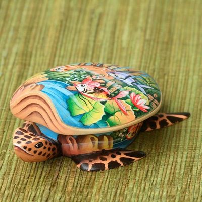 Alternate image for Hand Crafted Wood Jewelry Box Sea Turtle