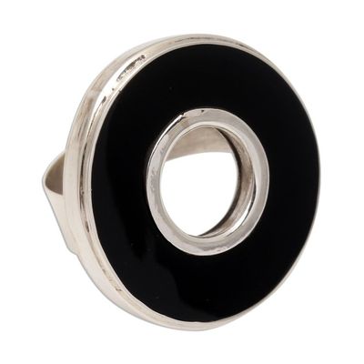 Alternate image for Black Resin and Sterling Silver Cocktail Ring In the Round - Black