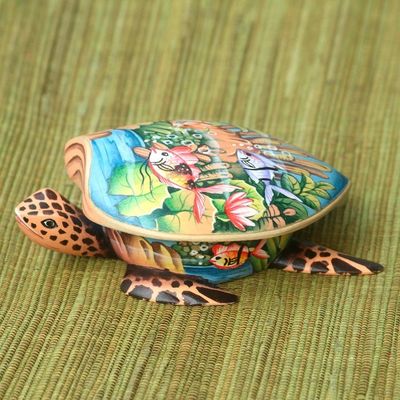 Alternate image for Hand Crafted Wood Jewelry Box Sea Turtle