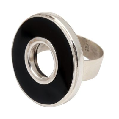 Alternate image for Black Resin and Sterling Silver Cocktail Ring In the Round - Black
