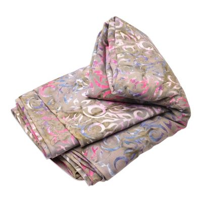 Alternate image for Colorful Rayon Sarong with Batik Leafy Pattern from Bali Happy Foliage